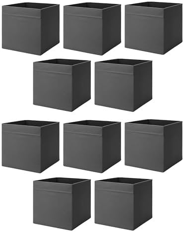 Drona Fabric Storage Box Inserts - Grey - 33x38x33cm - Durable Foldable Cube Organiser for Shelves, Wardrobes, and Closets, Pack of 6