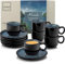 Sänger Manila | Espressotassen Set Steingut 12 tlg, Mokka Tassen Set 6 Personen, Tassen & Untertassen - spülmaschinenfest mikrowellenfest - Tassenset blau mit schwarzem Rand 80 ml | VALUE COLLECTION
