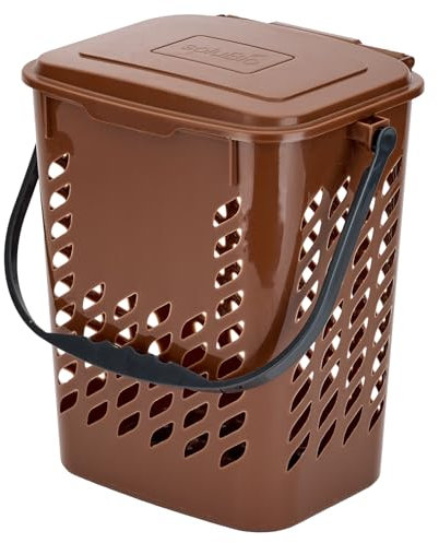 Papelera de Compost de Cocina 10L para residuos orgánicos – Bio-Seau aireado antiolores, con Tapa para recolección de residuos orgánicos, Color marrón