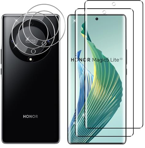 Lutree per Honor Magic 5 Lite 5G Vetro Temperato + Pellicola Fotocamera, [2+2 Pezzi], 3D Copertura Completa Senza Bolle Pellicola Prottetiva, HD Anti Graffio Pellicola Protezione Schermo