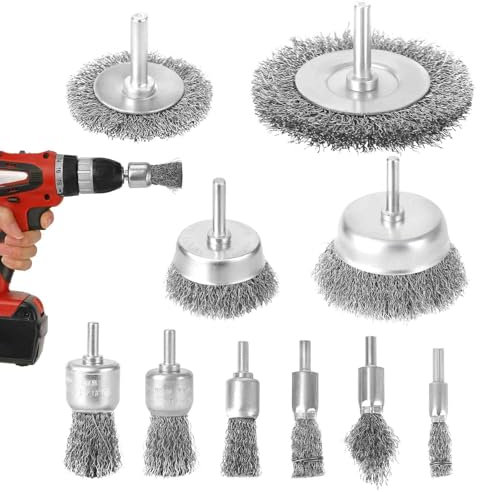 10 PCS Wire Brush for Drill, Wire Wheel for Drill - 1/4 inch Shank, High Carbon Steel Drill Wire Brush Attachment Set, Ideal for Cleaning Rust, wood, Removing Paint and Polishing