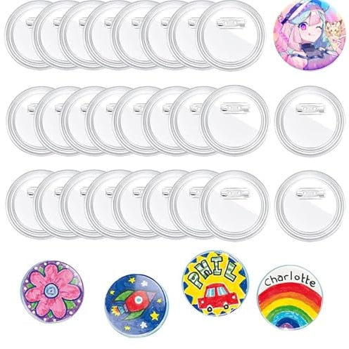 SKDFHOD 50 PCS Buttons Selber Machen Ohne Buttonmaschine, DIY Transparente Buttons, DIY Button Pins Acrylic, Transparente Ansteckbuttons mit Sicherheitsnadel, für Foto Bild Kleidung