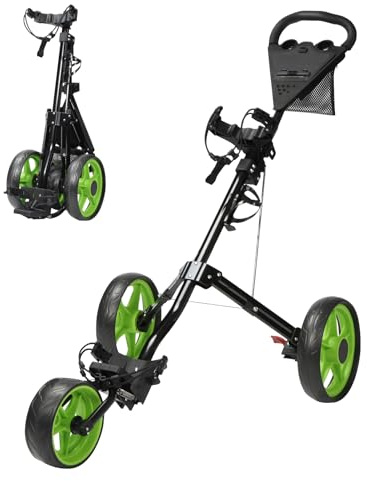 REDCAMP Foldable 3 Wheel Golf Push Trolley with Foot Brake and Cup Holder | Lightweight Golf Cart,Extra Large Wheel, Adjustable Handle Height, Durable Frame, Golf and Outdoor Use