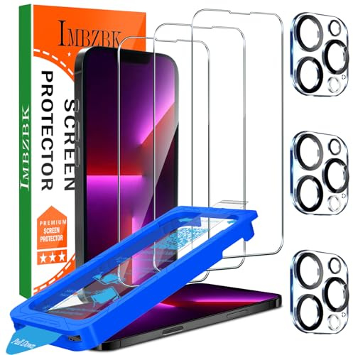 IMBZBK Protector Pantalla para iPhone 13 Pro 6.1 Pulgadas [Eliminación Automática del Polvo] [Funda Amistoso] Cristal Templado Protector camara accesorios, 3+3 piezas