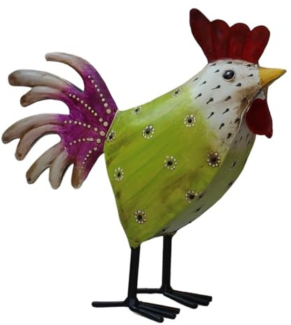 ETC dekoratives frühlingshaftes Deko Huhn Metall bemalt Shabby Optik in rosa hellgrün gelb und pink (Grün)