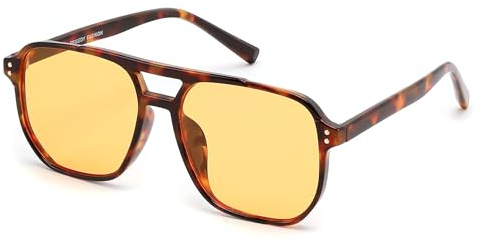 FEISEDY Retro Pilot Sunglasses for Women Men 70s Style Oversized Shades | UV400 Protection, Double Bridge Square Sun Glasses for Travelling Hiking