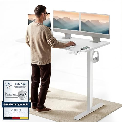 WINTONCOVE Elektrisch Höhenverstellbarer Schreibtisch 120x60 & 160x80 cm - Flüsterleiser Dual-Motor, Anti-Kollision, Memory-Funktion, Kabelmanagement inklusive