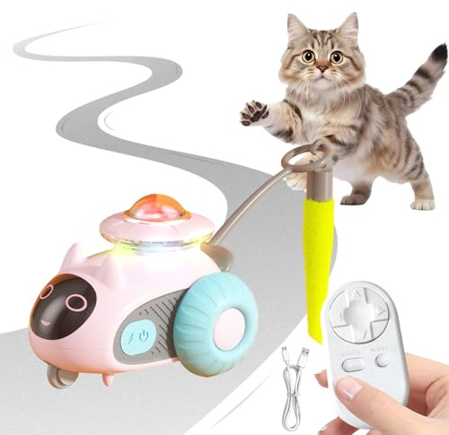 Skeadex Interaktives Katzenspielzeug Selbstbeschäftigung, USB-C Katzenspielzeug Elektrisch mit Fernbedienung, Spielzeug für Katzen Elektrisch Automatisch Katzenspielzeug Ferngesteuert 2 Modi (A)