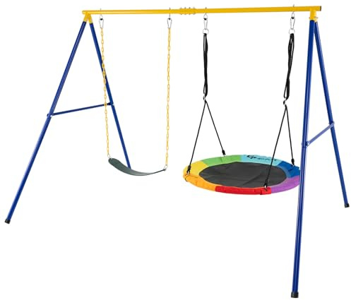 FANTASK Altalena doppia per esterni, con altalena per bambini e altalena, portata fino a 300 kg, con struttura in metallo