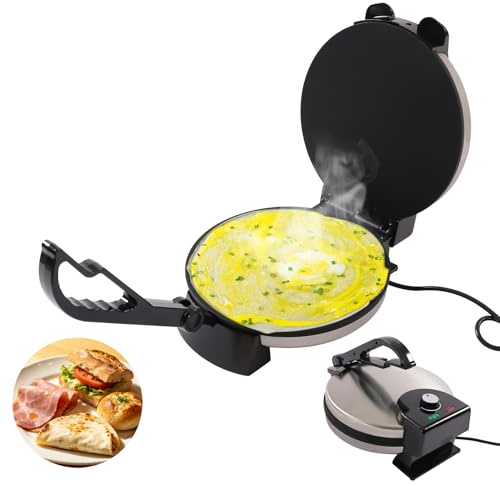 TONFEION 1800W Roti-Maker, Tortilla Presse 25.5cm/10.03in, Max. Backtemperatur 200°C, Doppelseitige Heizung, Antihaftbeschichtung, Chapati & Pfannkuchen Maker, für Tacos, Schinken & Fladenbrot