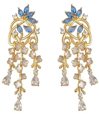Boucles d'oreilles marquise bleue en zircon multi-couches pour femme, trèfle en nacre, style de fête pour événements de soirée