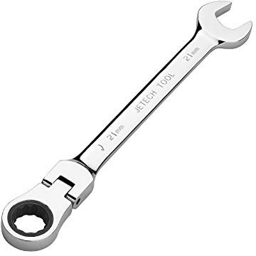 Jetech Llave de engranaje de cabeza flexible de 21 mm, llave combinada de trinquete de cabeza flexible de 12 puntas totalmente pulida, métrico
