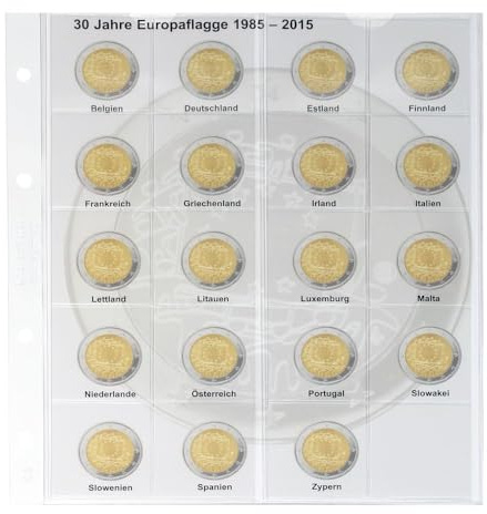 LINDNER Das Original Vordruckblatt Karat für 2 Euro-Gedenkmünzen: Gemeinschaftsausgabe '30 Jahre Europaflagge' Aller 19 Euroländer