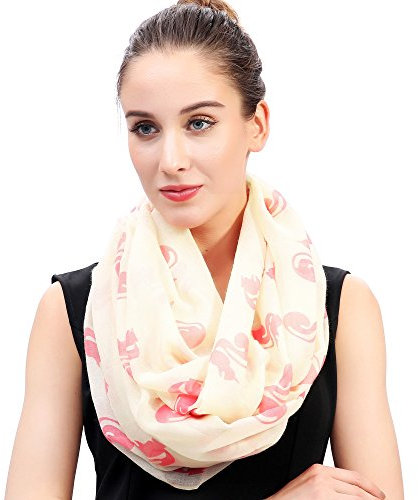 Lina & Lily Eichhörnchen Damen Loop Schal Schlauchschal (Creme/Rosa)