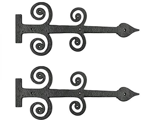 Renovators Supply Manufacturing Garage Door Decorative Hardware 16 In. Black Wrought Iron Rust Resistant Spade Styled Rustic Dummy Strap Hinge With Mounting Hardware, Pack Of 2