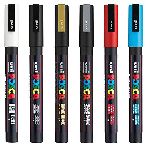 Posca PC-3M Paint Pen Art Marker Stifte - Stoff Glas Metall Stifte - Set mit den 6 beliebtesten Farben