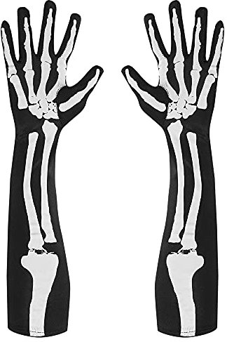 W WIDMANN MILANO Party Fashion 01089 - Handschuhe Skelett, 50 cm, Front- und Rückseite bedruckt, Gerippe, Halloween, Karneval, Mottoparty