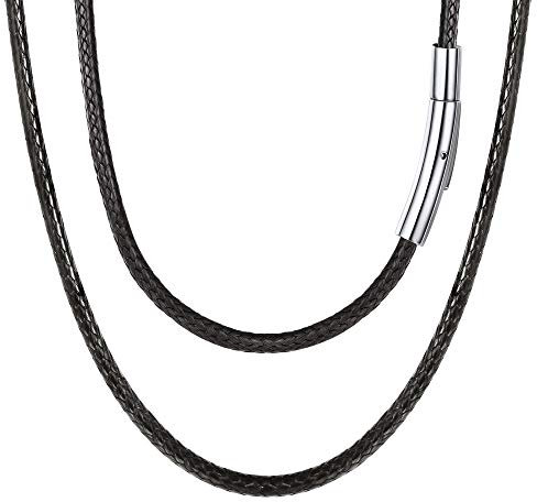 FOCALOOK Halskette/Armband Mode Kunstleder Collier Schwarz Wachsschnur Kette 50CM 3mm breit Geflochten Lederkette Gothic Lederband mit Edelstahl Verschluss für Männer Frauen Jungen Mädchen