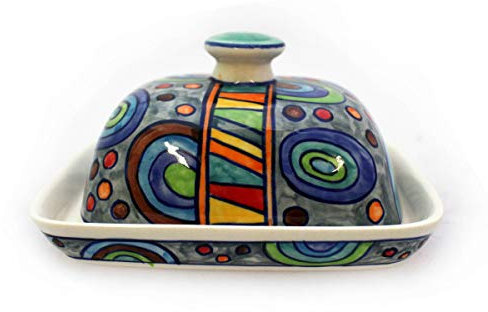 Butterdose mit Deckel Keramik Bunt Handbemalt (Ronda Blau)
