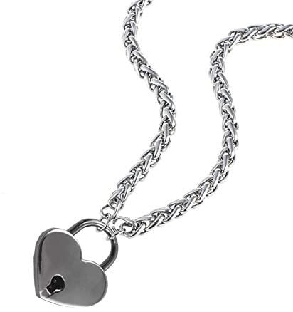 Lover Heart Lock Necklace Padlock Chain Women Men Stainless Steel Collar Choker with Key and Box