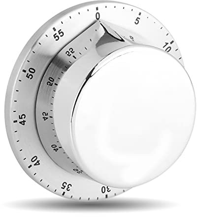 Minuterie de Cuisine Timer de Cuisine Mécanique 60 Minutes, Minuterie en Acier Inoxydable, avec Aimant Alarme Sonore, Minuterie de Cuisson pour Cuisine.(Argent) (Argent)
