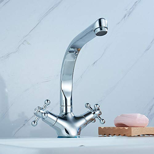 WUPYI2018 Kreuzgriff Keramikventil Waschtischarmatur Bad Wasserhahn Waschbecken Armatur Mischbatterie Wandmontage Zweigriff