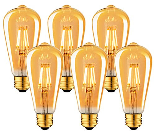 LVWIT Edison Vintage Glühbirne, 6er Pack E27 4W LED Glühbirne Vintage Antike Glühbirne, Warmweiß 2500K 410LM, Ideal für Nostalgie und Retro Beleuchtung im Haus Café Bar usw