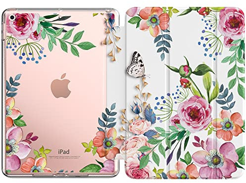 MoKo Hülle Kompatibel mit Neu iPad 9. Generation 10,2 Zoll 2021 Schutzhülle mit Ständer, TPU Transluzent Matt Rückseite Cover mit Auto Schlaf/Aufwach Funktion, Duftende Blume