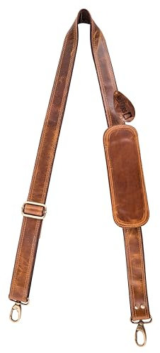 Hell Blues Bag Strap Replacement - Genuine Leather Double Layered with Brass Swivels Adjustable 57 Shoulder Strap for Messenger, Laptop, Camera, Travel Bags