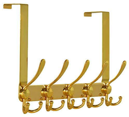 Dseap Türgarderobe zum Einhängen, Edelstahl Türhaken Innenseite, Türhakenleiste, Kleiderhaken Tür, Türaufhänger, für Kleidung Hut Handtuch Mantel, mit 5 Dreifachhaken, Gold
