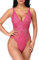 EVELIFE Body Donna Sexy Pizzo Lingerie Teddy Un Pezzo Scollo a V Biancheria Intima Trasparente(Rosa L)