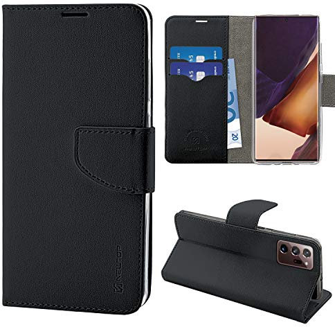 N NEWTOP Cover Compatibile per Samsung Galaxy Note 20 Ultra, HQ Lateral Custodia Libro Flip Chiusura Magnetica Portafoglio Simil Pelle Stand (Nera)