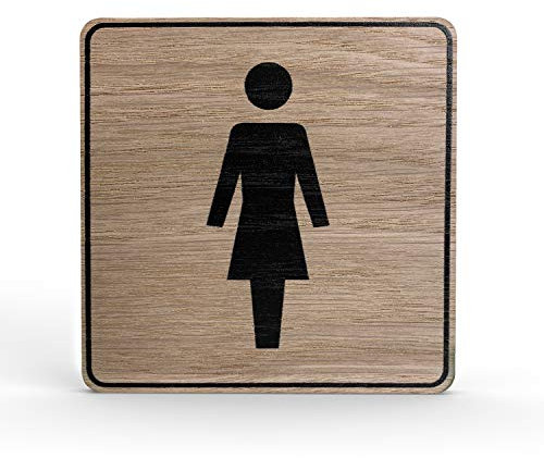 Holz-Türschild Piktogramm Damen - Hinweisschild aus Eichenfurnier - eckig 10x10 cm, eiche - Für Ihre Tür & Wand - Inkl. Klebepad - Betriebsausstattung24®