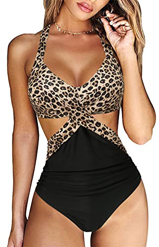 RXRXCOCO Women Cutout Swimming Costume Tummy Control One Piece Swimsuit Swimwear