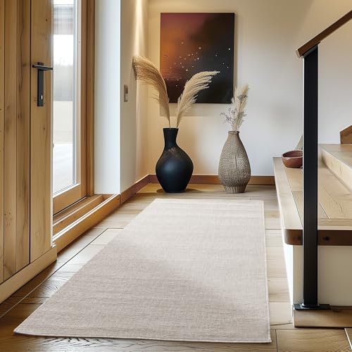 Carpettex Wohnzimmer Teppich Modern Einfarbig 60 x 100 cm - Kurzflor Küchenläufer Flur Creme - Waschbar in Waschmaschine Klein Extra Weich Flauschig