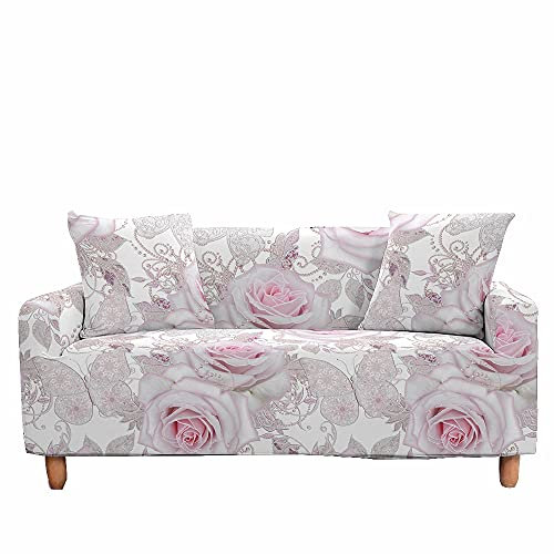 FANSU Stretch Sofabezug Stretch Antirutsch Sofaüberwürfe mit Armlehnen,3D Rosen Druck Ecksofa L Form Sofa/Couchbezug/Sesselbezug für Wohnzimmer Wohnkultur (Schmetterling,4 Sitzer/235~300cm)