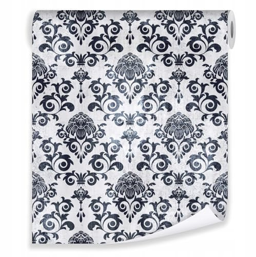 Vlies Tapete Rolle Muster Ornamente Barock 10mx50cm Schlafzimmer Wohnzimmer schwarz weiß Modern 10M Vliestapete Tapeten Wandtapete Mustertapete Tapetenrolle inklusiv Kleister UV-Beständig (1020)