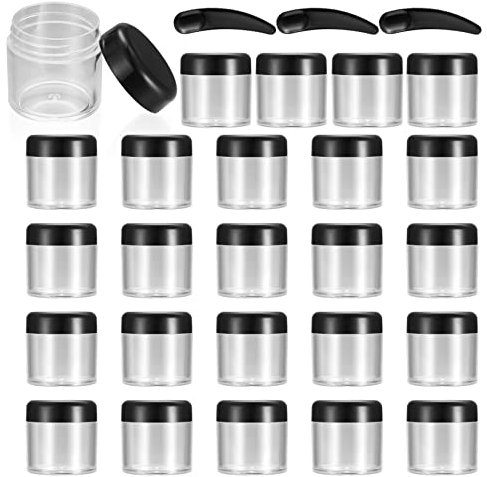 20 Stück Leere Cremedosen, 40 ml transparenter Kleiner Kunststoffbehälter für Kosmetikdosen, Lippenbalsambehälter, mit 3 Stück Minispateln (Schwarz)