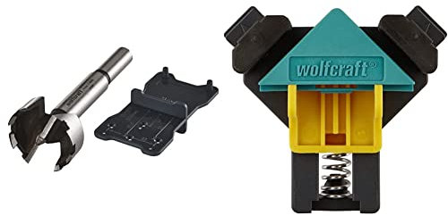 Wolfcraft 8728000 1 Fraise D'encastrement Ø35 Mm, Queue Ø 10 Mm, Longueur 90 Mm + Guide de Pose,argent & 3051000 Presses D'angles ES22 pour Planches de 10 à 22 mm d'Epaisseur - 2 pièces