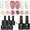 YTD Likomey Nude Gel Polish Set,Translucent Neutral 6 Color with Base and Top Coat Set,Milky White Pink Peach Red Gold Foil Jelly Sheer Manicure UV Nail Gel Varnish Gift,8 Pcs 7.5 ml