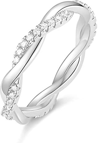 Titaniumcentral Damen Eternity Ring Zirkonia Schmal Vorsteckring Rosegold Gold Silber Verdreht Verlobungsringe Eheringe (Silber,54 (17.2))
