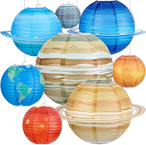 8 Stück Weltraum-Papierlaternen aus Dieser Welt, Weltraum-Dekorationen, hängende Planeten, Laternen, hängende Sonnensystem-Laternen für Kinder, Klassenzimmer, Weltraum, Party-Dekorationen