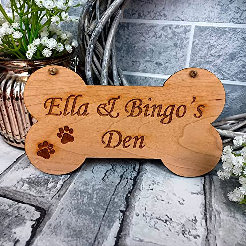 MadeAt94 Dog Bone Wooden Hanging Plaque Personalised Pets Name Dog House Sign Decoration