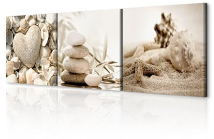 decomonkey Wandbilder Set Strand 90x30 cm 3 Teilig Wandbild Groß Wohnzimmer | Leinwandbild XXL, Deko, Schlafzimmer, Büro, Wanddeko, Leinwand, Pictures For Wall, Poster, Muscheln, Steine, Seestern, Herz
