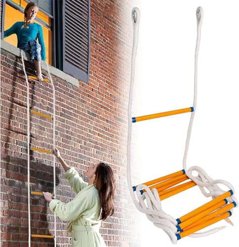 Fire Escape Ladder 2-3 Story, 16 FT Emergency Escape Ladders, Portable Rescue Rope Ladder for 2-3 Story Home Window Balcony Railing Treehouse, Weight Capacity up to 2000 Pounds