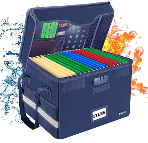DocSafe File Box Fireproof Document Box with Lock,File Storage Organizer Box with Insert Pocket,Collapsible Portable File Box Home Office File Cabinet with Handle for Hanging Letter/Legal Folder,Blue