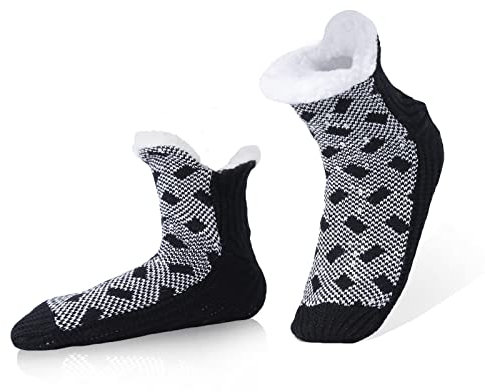 WOTENCE Calze Uomo Invernali Calze a Pantofola Antiscivolo Termiche, Calzini Termici Calde Pile Natalizi, Regalo Uomo Natale Regalo (Black)