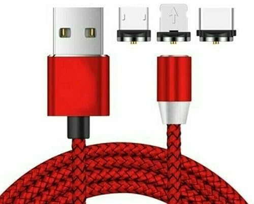 BSSTORE Cavo Usb 3IN1 Magnetico 2 Metri Light-ning Micro Usb Usb-C Collega Ogni Tipo Di Dispositivo Sostituendo Le Testine Magnetiche Con Led (Rosso)