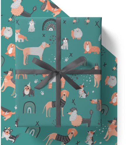 8 x Dog Wrapping Paper - Premium Eco Birthday Gift Wrap & Tags | EcoWrap - HUGE 43% BIGGER [84cm x 60cm] Sheets - UK Made - Fully Recyclable - Zero Plastic