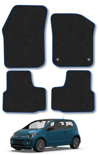 VW Up! (2012-2023) Carpet Car Mats | Blue Edge Trim Tailored Fit Floor Mats Full Coverage Protection Accessories Easy Clean Anti Slip Made in the UK